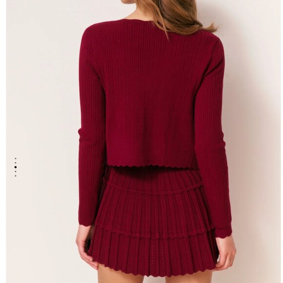 NWT LoveShackFancy Martti Stretch Pointelle Cardigan Small Top Spiced Berry Wine - Picture 2 of 10